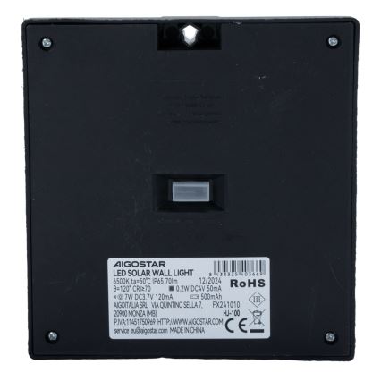 Aigostar - LED Solar Lamp met Sensor LED/3,7V 6500K 500 mAh IP65 Black