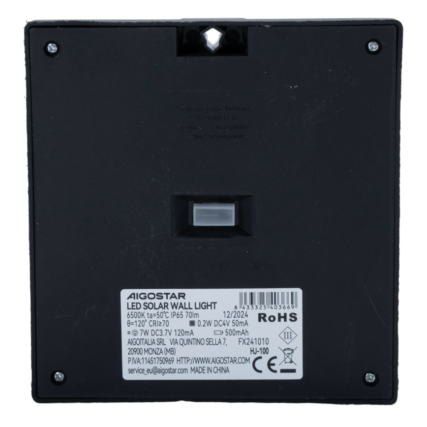 Aigostar - LED Solar Lamp met Sensor LED/3,7V 6500K 500 mAh IP65 Black