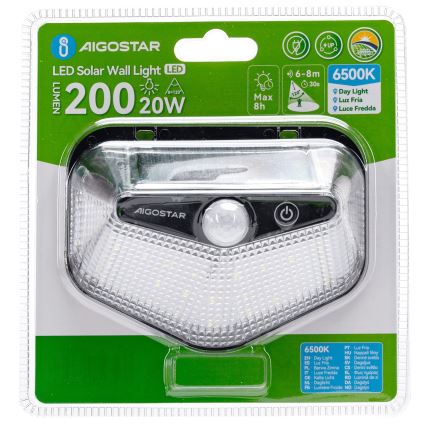 Aigostar - LED Solar Lamp met Sensor LED/3.7V 6500K 500 mAh IP65 Black
