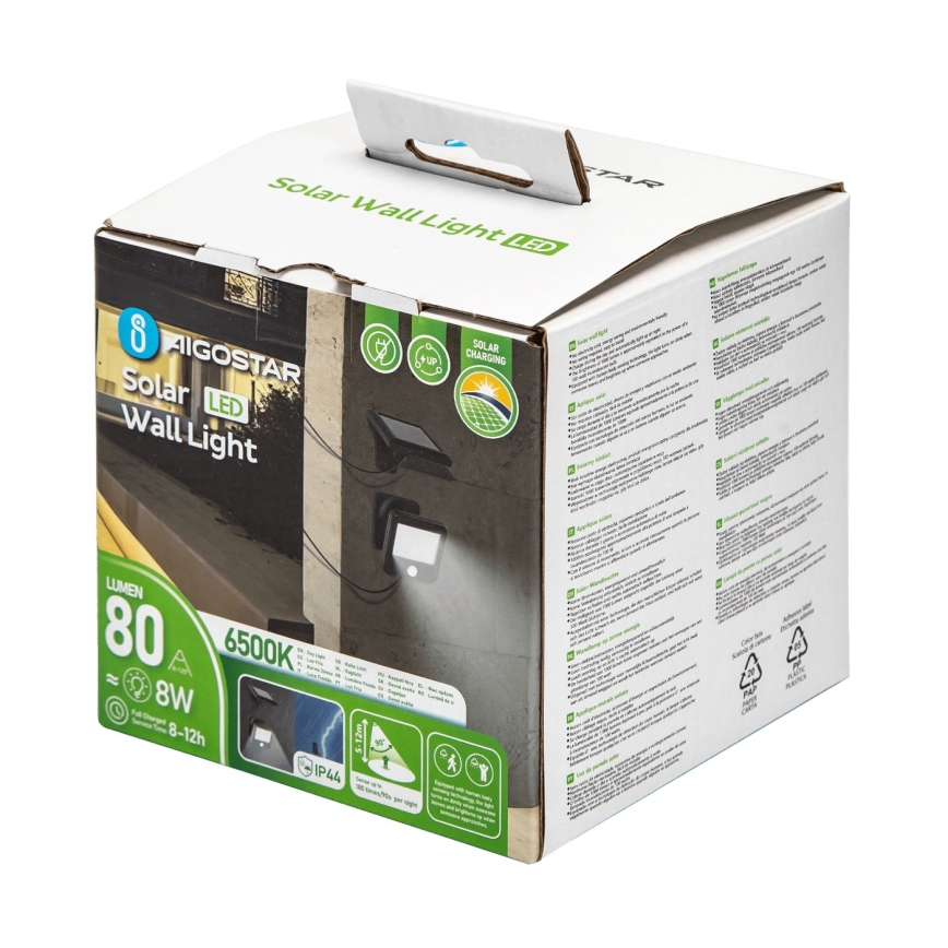 Aigostar - LED Solar wandlamp met sensor LED/0,64W/3,7V 600 mAh 6500K IP44