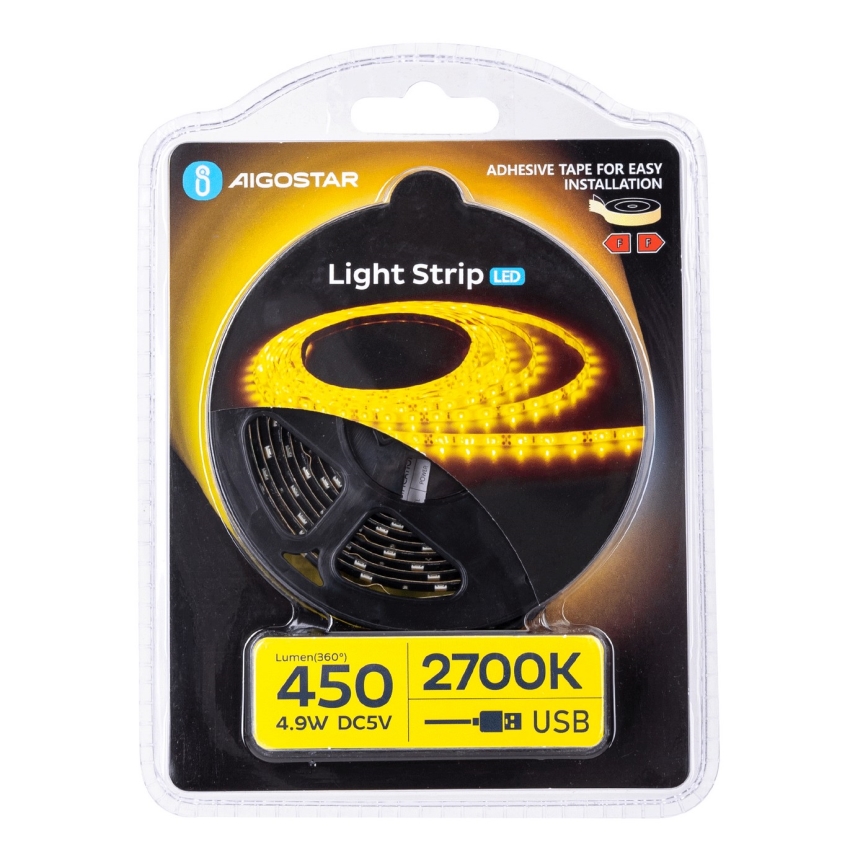 Aigostar - LED Strip 2m LED/4,9W/5V 2700K IP65 zwart