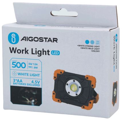 Aigostar - LED-werklamp LED/5W/3xAA 6500K IP44