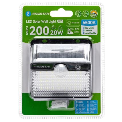 Aigostar LED Zonne-energie Buitenlamp met Sensor LED/3,7V 6500K 1200 mAh IP65 Zwart
