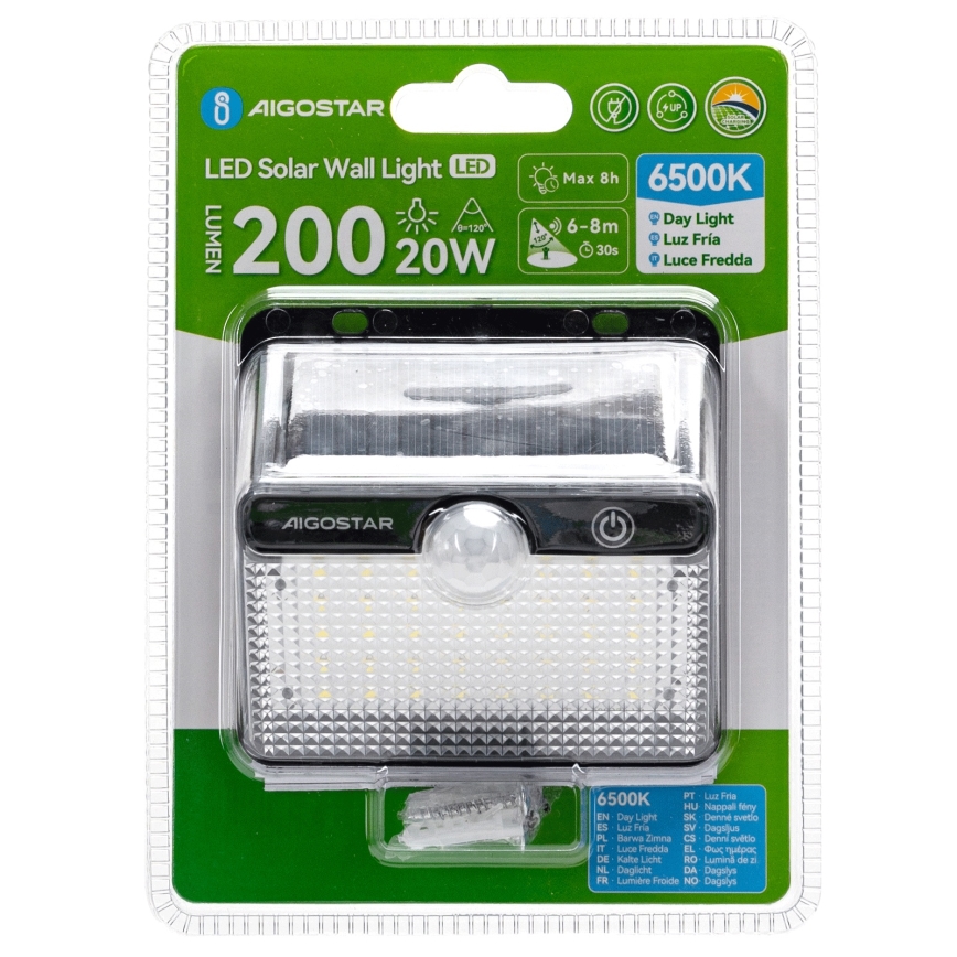 Aigostar LED Zonne-energie Buitenlamp met Sensor LED/3,7V 6500K 1200 mAh IP65 Zwart