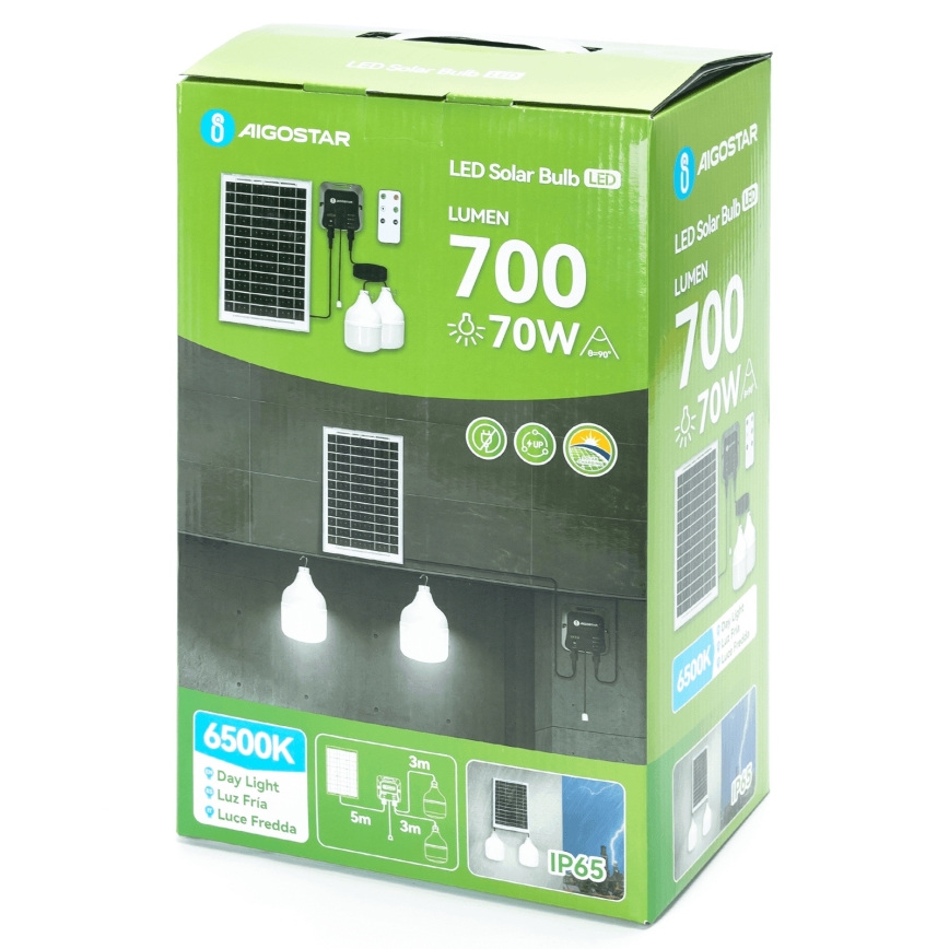 Aigostar - LED zonnependel 2xLED/35W/12V 6000 mAh 6500K IP65 Ø 10 cm + afstandsbediening