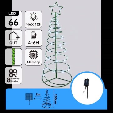 Aigostar - LED Zonne Kerstdecoratie 66xLED/0,59W/3,7V 100 cm IP65 130 mAh boom koud wit
