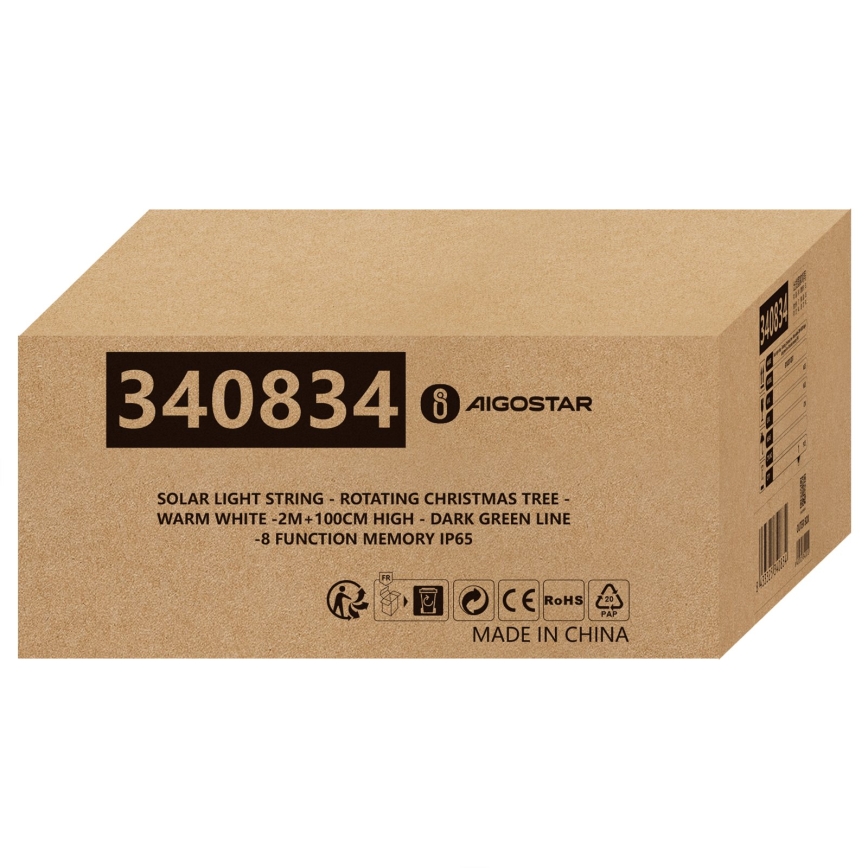 Aigostar - LED zonne-kerstdecoratie LED/0,59W/3,7V 100 cm IP65 130 mAh warm wit