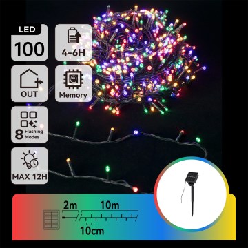 Aigostar - LED-zonne-kerstsnoer 100xLED/8 functies 12m IP65 meerkleurig 800 mAh