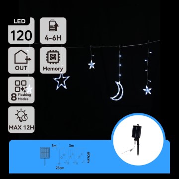 Aigostar - LED-zonne-kerstsnoer 120×LED/8 functies 3×0,6 m 500 mAh IP65 koud wit