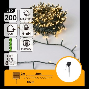 Aigostar - LED zonne-kerstsnoer 200×LED/8 functies 22 m IP65 warm wit 800 mAh