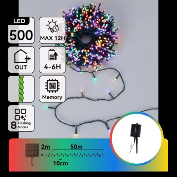 Aigostar - LED zonne-kerstsnoer 500xLED/8 functies 52m IP65 meerkleurig 1200 mAh