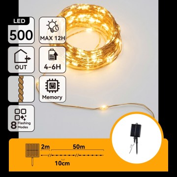 Aigostar - LED zonne-kerstsnoer 500xLED/8 functies 52m IP65 warm wit 1200 mAh