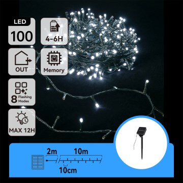Aigostar - LED zonne kerstverlichting 100xLED/8 functies 12m IP65 koud wit