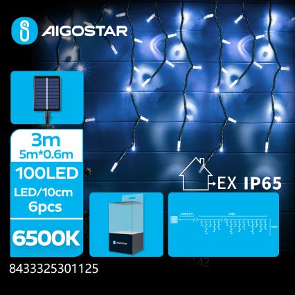 Aigostar - LED kerstverlichting op zonne-energie 100xLED/8 functies 8x0,6m 500 mAh IP65 koud wit