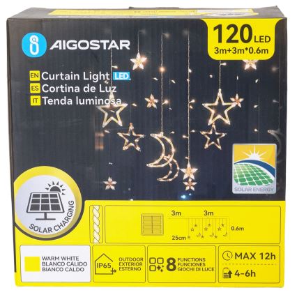 Aigostar - LED-lichtsnoer op zonne-energie 120xLED, 8 functies, 3x0,6 m, 500 mAh, IP65, warm wit