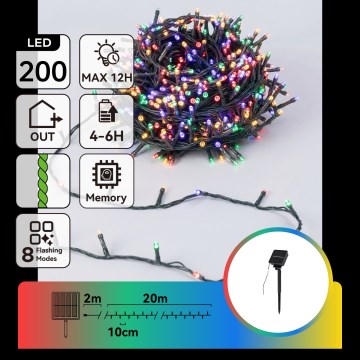 Aigostar - LED zonne-kerstverlichting 200 LEDs / 8 functies, 22 m, IP65, multicolor, 800 mAh