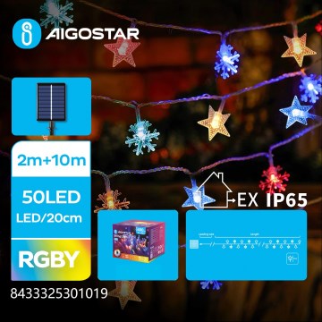 Aigostar - LED zonne-kerstverlichting 50x LED/8 functies 800 mAh 12 m IP65 meerkleurig