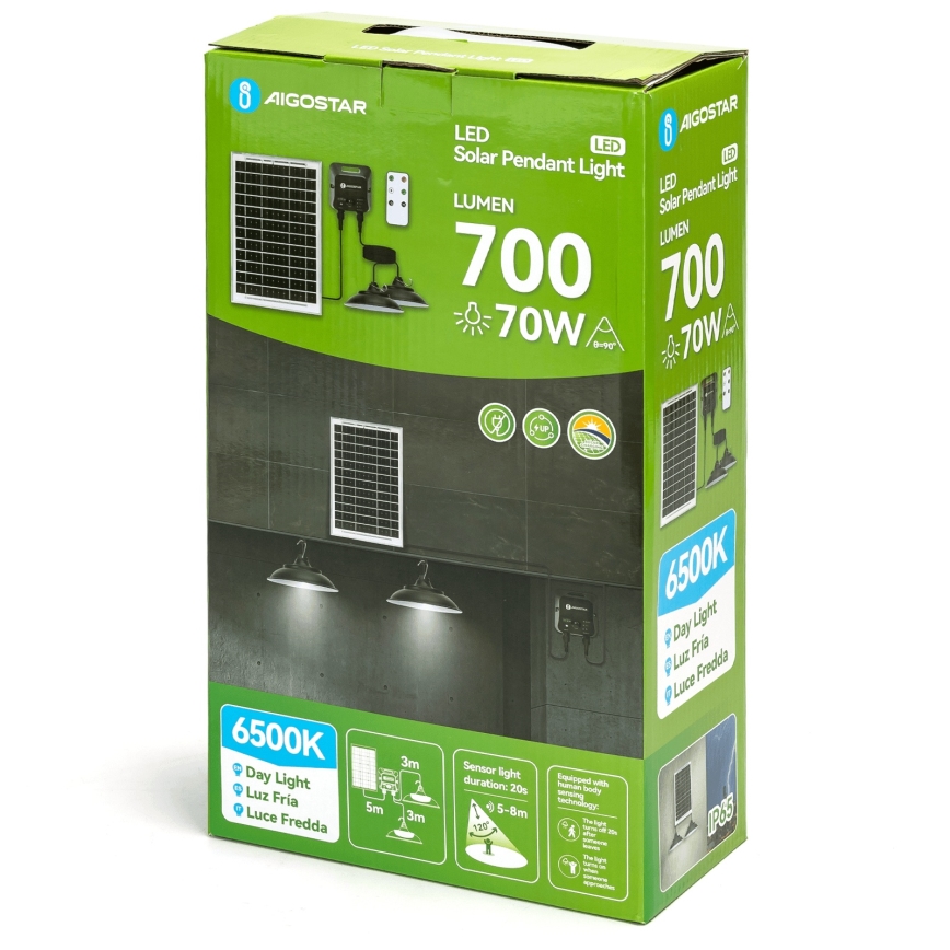 Aigostar - LED zonne-hanglamp met sensor 2xLED/35W/12V 6000 mAh 6500K Ø 15 cm + afstandsbediening