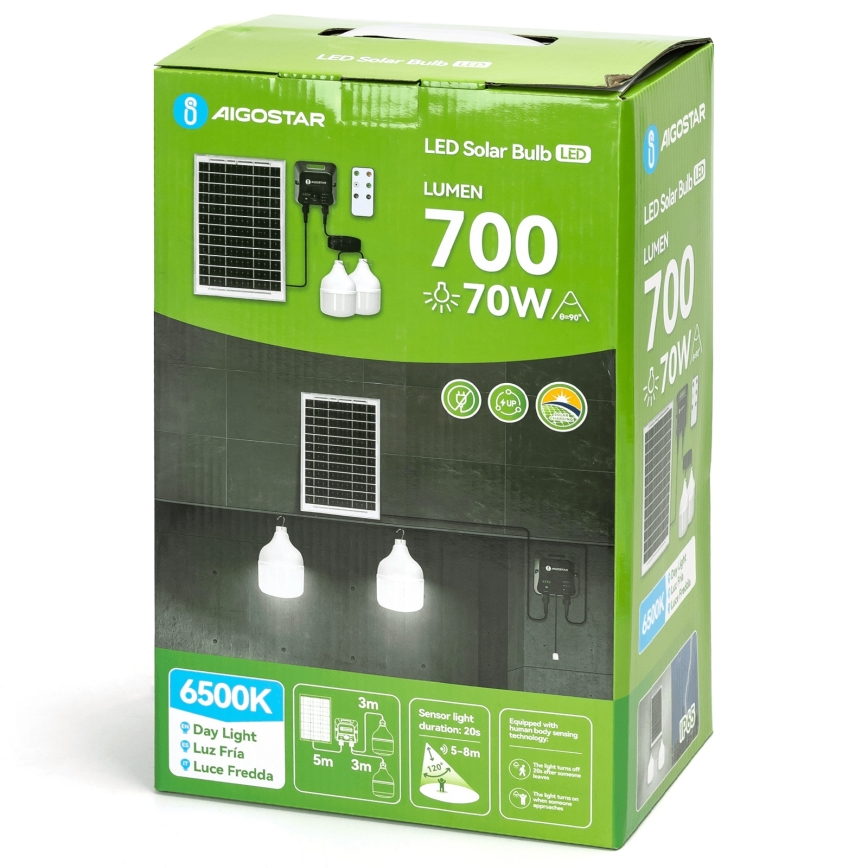 Aigostar - LED zonnehanglamp met sensor 2xLED/35W/12V 6000 mAh 6500K IP65 Ø 10 cm + afstandsbediening