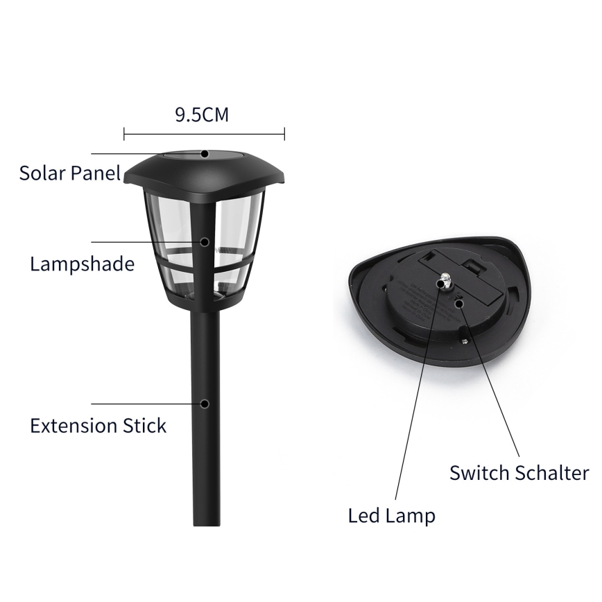 Aigostar - LED Zonne-energie lamp LED/0,06W/2V 100 mAh 33,8 cm 6500K IP44 zwart