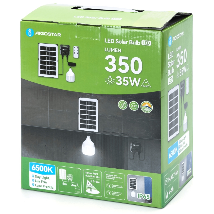 Aigostar - LED solarlamp met sensor LED/35W/12V 3000 mAh 6500K IP65 Ø 10 cm + afstandsbediening