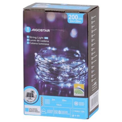 Aigostar - LED zonneketting 200xLED/8 functies 22 m IP65 koud wit 800 mAh