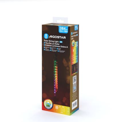 Aigostar - LED zonnenslinger 384xLED/13m IP65 1200 mAh meerkleurig