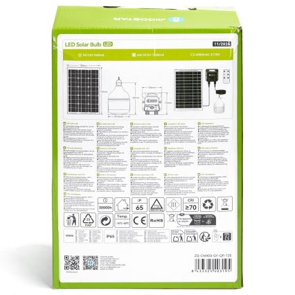 Aigostar - LED-zonnelamp met sensor, 70W/12V, 6000 mAh, 6500K, IP65, Ø 12 cm + afstandsbediening