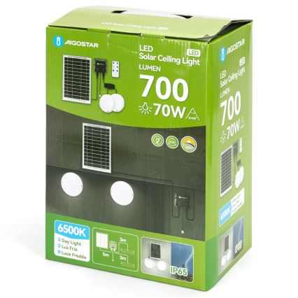 Aigostar - LED zonnelamp 2xLED/35W/12V 6000 mAh 6500K IP65 Ø 16,8 cm + afstandsbediening