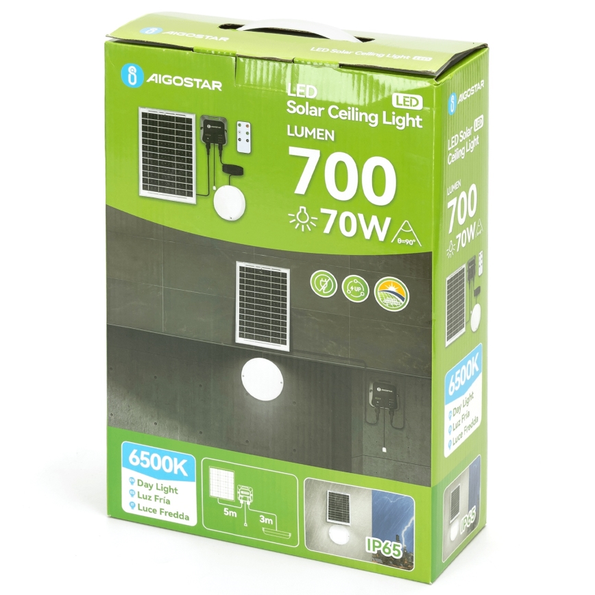 Aigostar - LED-zonneverlichting LED/70W/12V 6000 mAh 6500K IP65 Ø 20,5 cm + afstandsbediening
