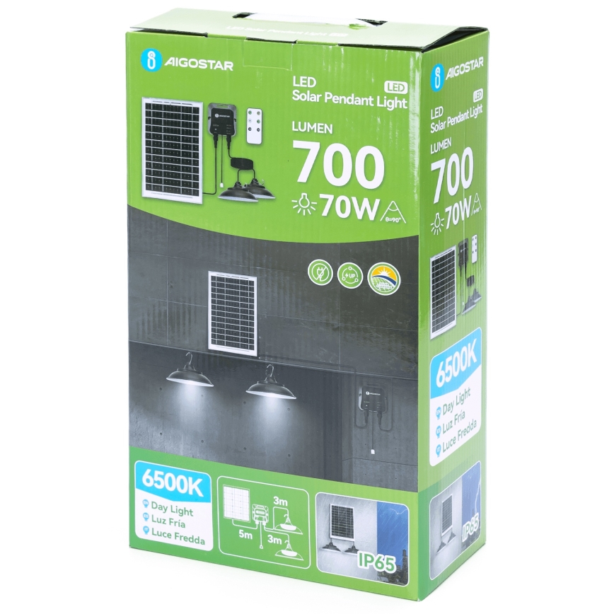 Aigostar - LED zonne-hanglamp met sensor 2xLED/35W/12V 6000 mAh 6500K IP65 Ø 15 cm + afstandsbediening