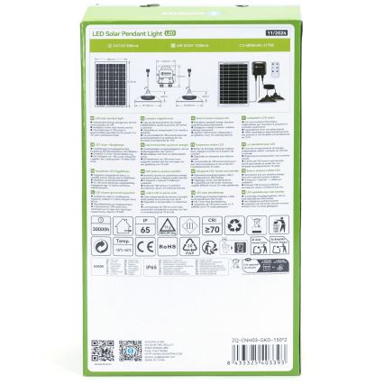 Aigostar - LED zonne-hanglamp met sensor 2xLED/35W/12V 6000 mAh 6500K IP65 Ø 15 cm + afstandsbediening
