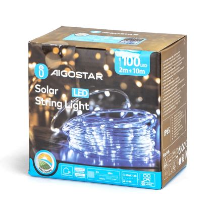 Aigostar - LED zonne-lichtsnoer 100xLED/8 functies 12m IP65 koelwit 800 mAh