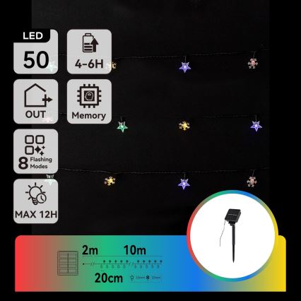 Aigostar - LED-lichtsnoer op zonne-energie 50x LED / 8 lichtfuncties 800 mAh 12 m IP65 meerkleurig