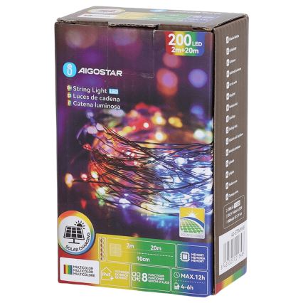 Aigostar - LED-snoer op zonne-energie 200×LED / 8 functies, 22 m, IP65, meerkleurig, 800 mAh