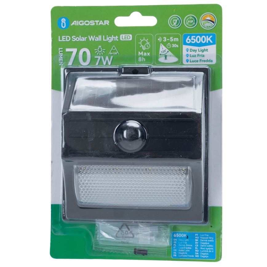 Aigostar - LED zonnepanelenlamp met sensor LED/3,7V 6500K 500 mAh IP65 zwart