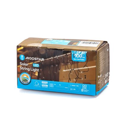 Aigostar - LED zonneketting 100xLED/8 functies 8x0,6 m 500 mAh IP65 koud wit