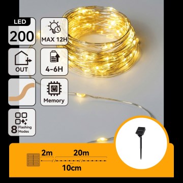 Aigostar - LED-zonnesnoer 200 LEDs, 8 functies, 22 m, IP65, warm wit, 800 mAh