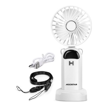 Aigostar - Oplaadbaar handheld fan 4W/5V 1200mAh wit
