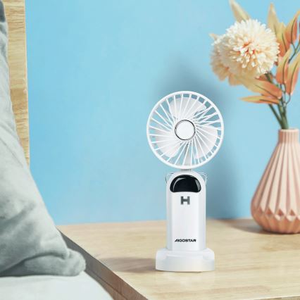 Aigostar - Oplaadbaar handheld fan 4W/5V 1200mAh wit
