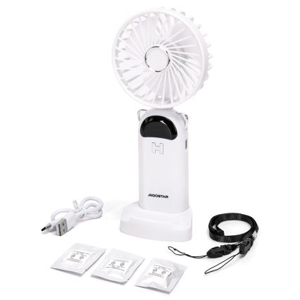 Aigostar - Oplaadbaar handheld fan 4W/5V 1200mAh wit