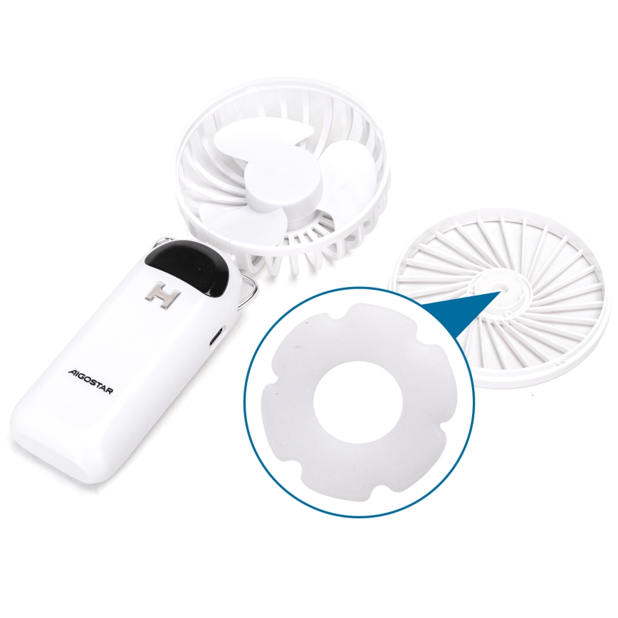 Aigostar - Oplaadbaar handheld fan 4W/5V 1200mAh wit