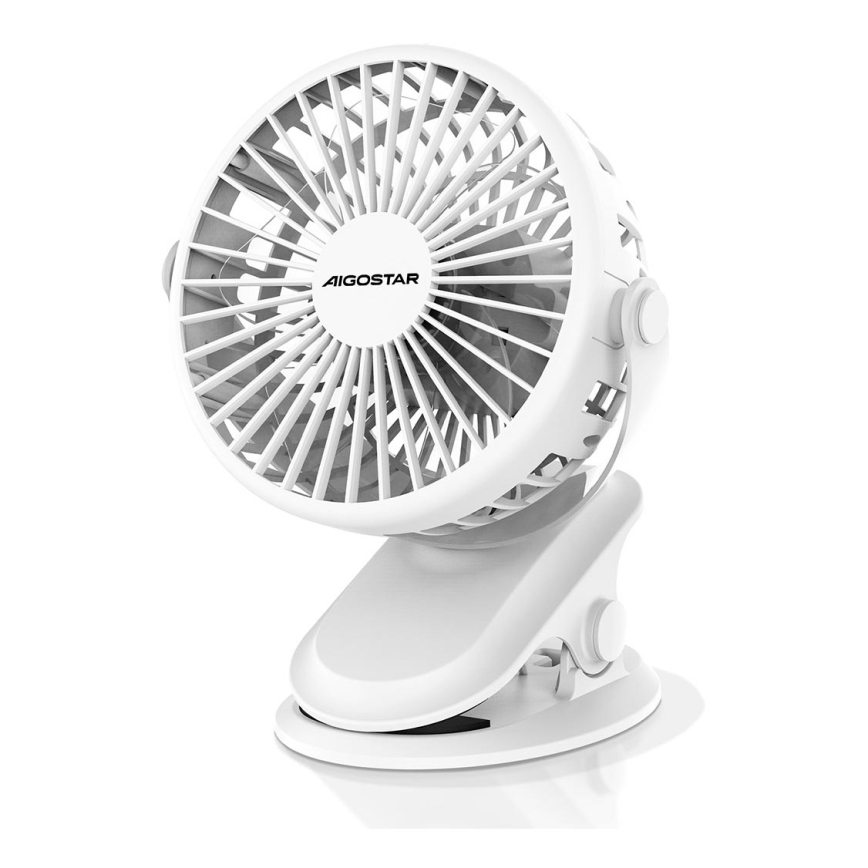 Aigostar - Oplaadbaar tafel fan met clip 4W/5V 1500mAh wit