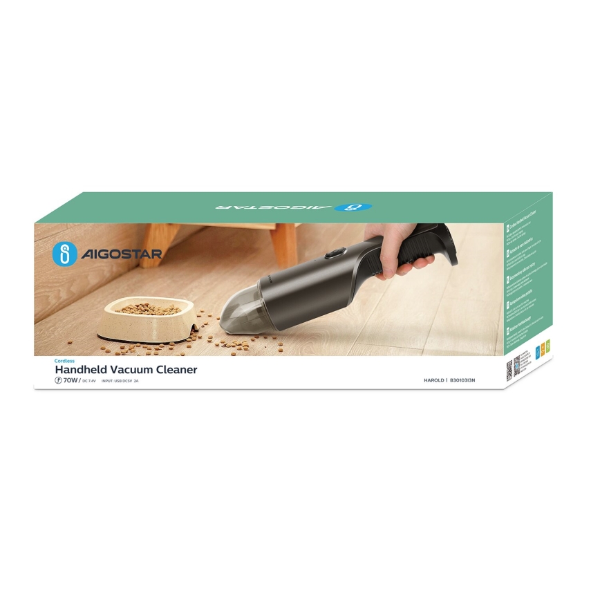 Aigostar - Oplaadbare handstofzuiger 70W/7,4V chroom