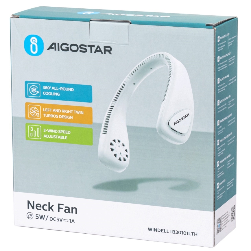 Aigostar - Oplaadbare nekventilator 4W/5V 2000mAh wit