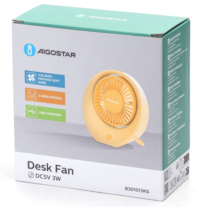 Aigostar - Oplaadbare tafel ventilator 3W/5V 1200mAh USB oranje