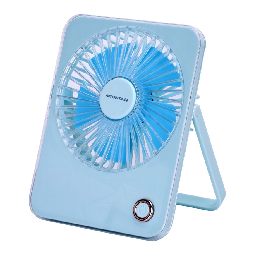 Aigostar - Oplaadbare tafel ventilator 5W/5V 3600mAh USB blauw