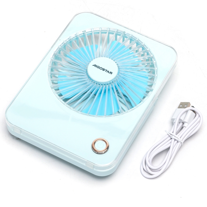 Aigostar - Oplaadbare tafel ventilator 5W/5V 3600mAh USB blauw