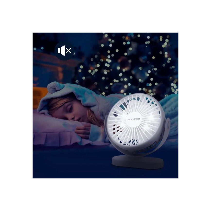 Aigostar - Oplaadbare tafelventilator 4W/5V 1500mAh wit