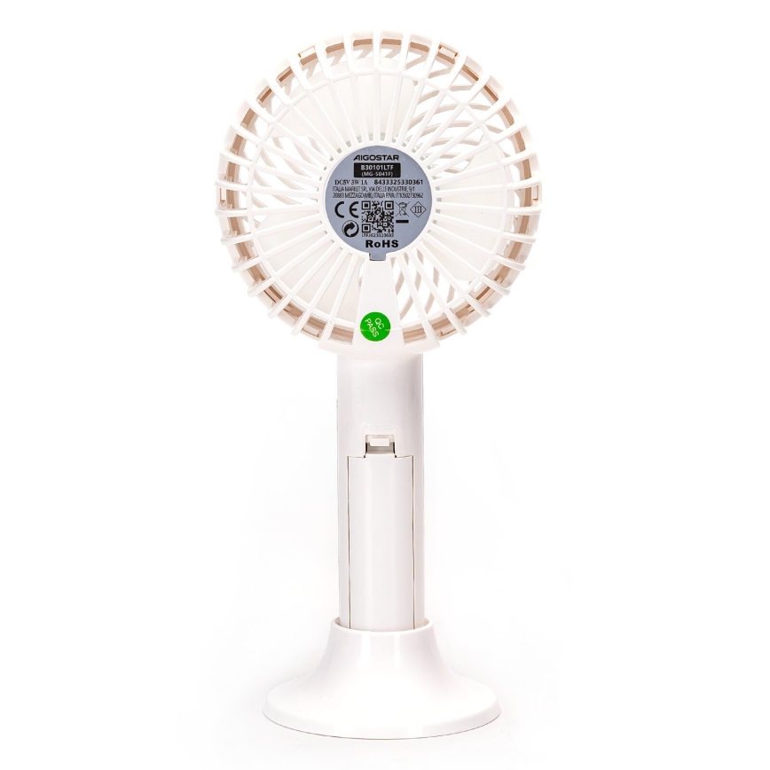 Aigostar - Oplaadbare zakventilator 3W/5V 1500mAh USB wit